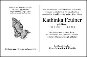 Traueranzeige von Kathinka Feulner von Neue Presse Coburg