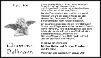 Traueranzeige von Eleonore Bellmann von Südthüringer Presse