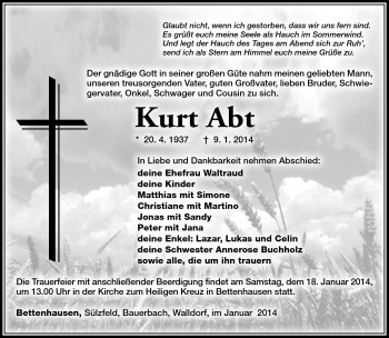 Traueranzeige von Kurt Abt von Südthüringer Presse