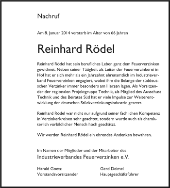 Traueranzeige von Reinhard Rödel von Frankenpost