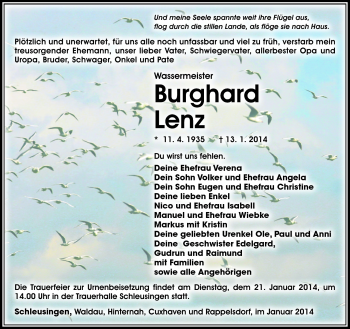 Traueranzeige von Burghard Lenz von Südthüringer Presse