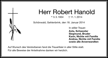 Traueranzeige von Robert Hanold von Frankenpost