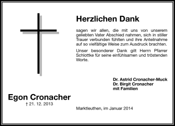 Traueranzeige von Egon Cronacher von Frankenpost