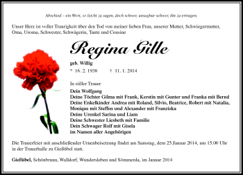 Traueranzeige von Regina Wille von Südthüringer Presse