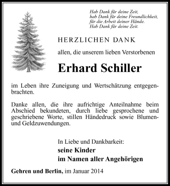 Traueranzeige von Erhard Schiller von Südthüringer Presse