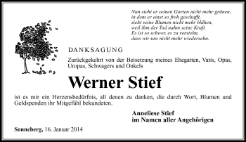 Traueranzeige von Werner Stief von Südthüringer Presse