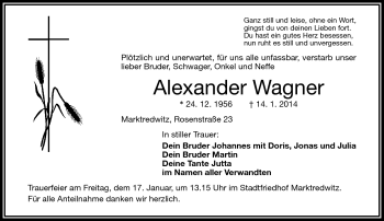 Traueranzeige von Alexander Wagner von Frankenpost