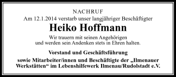 Traueranzeige von Heiko Hoffmann von Südthüringer Presse
