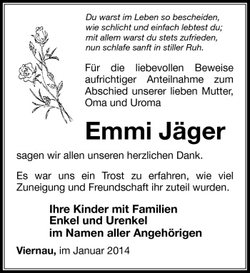 Traueranzeige von Emmi Jäger von Südthüringer Presse