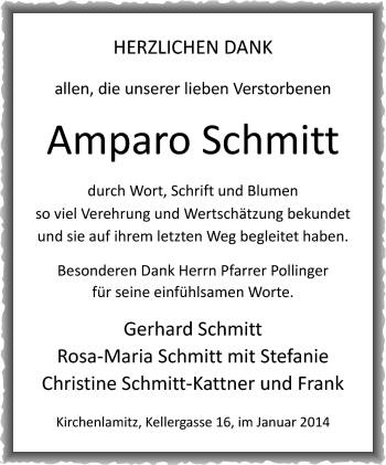 Traueranzeige von Amparo Schmitt von Frankenpost