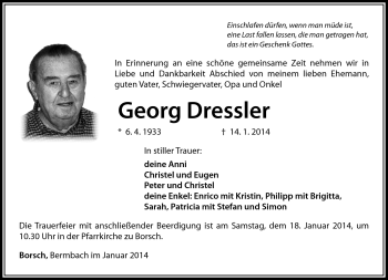 Traueranzeige von Georg Dressler von Südthüringer Presse