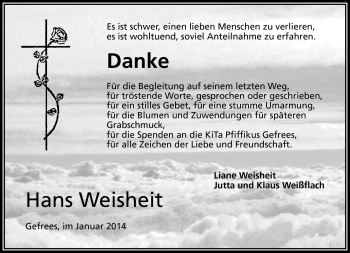 Traueranzeige von Hans Weisheit von Frankenpost