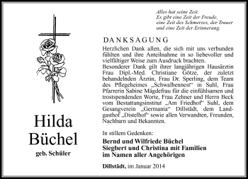 Traueranzeige von Hilda Büchel von Südthüringer Presse