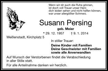 Traueranzeige von Susann Persing von Frankenpost