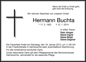 Traueranzeige von Hermann Buchta von Frankenpost