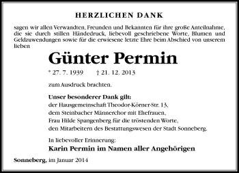 Traueranzeige von Günter Permin von Südthüringer Presse