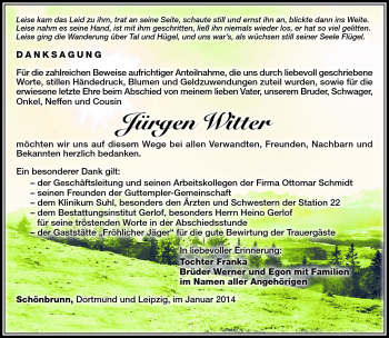 Traueranzeige von Jürgen Witter von Südthüringer Presse