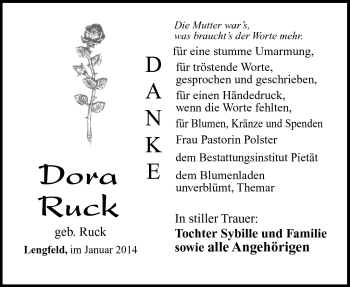 Traueranzeige von Dora Ruck von Südthüringer Presse
