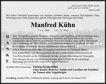 Traueranzeige von Manfred Kühn von Südthüringer Presse