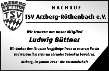 Traueranzeige von Ludwig Büttner von Frankenpost