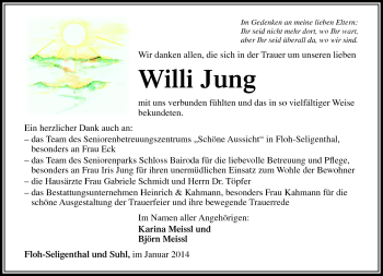 Traueranzeige von Willi Jung von Südthüringer Presse