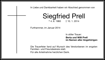 Traueranzeige von Siegfried Prell von Frankenpost
