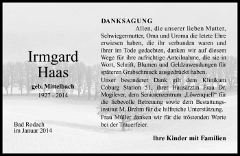 Traueranzeige von Irmgard Haas von Neue Presse Coburg