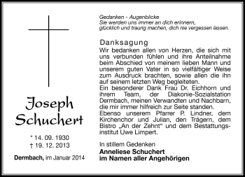 Traueranzeige von Josepf Schuchert von Südthüringer Presse