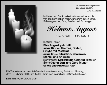 Traueranzeige von Helmut August von Südthüringer Presse