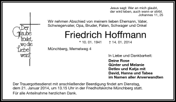 Traueranzeige von Friedrich Hoffmann von Frankenpost