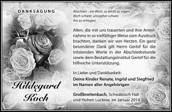 Traueranzeige von Hildegard Koch von Südthüringer Presse