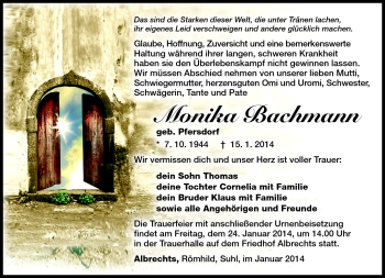Traueranzeige von Monika Bachmann von Südthüringer Presse