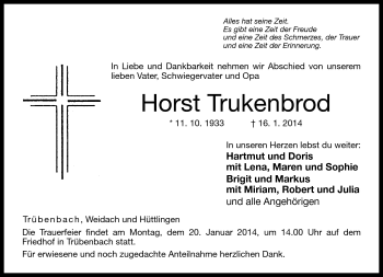 Traueranzeige von Horst Trukenbrod von Neue Presse Coburg