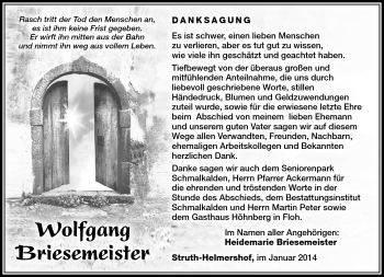 Traueranzeige von Wolfgang Briesemeister von Südthüringer Presse