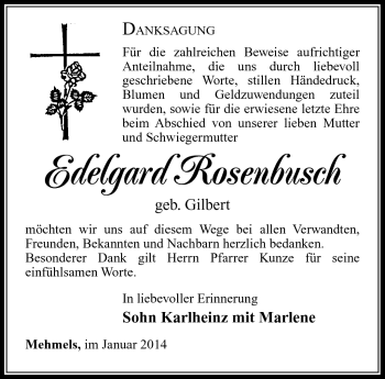 Traueranzeige von Edelgard Rosenbusch von Südthüringer Presse