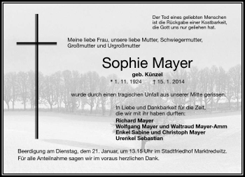 Traueranzeige von Sophie Mayer von Frankenpost