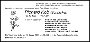 Traueranzeige von Richard Kob von Südthüringer Presse