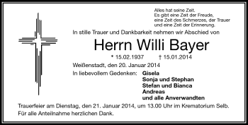 Traueranzeige von Willi Bayer von Frankenpost