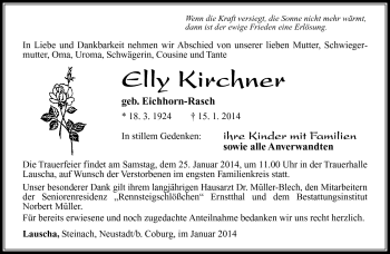 Traueranzeige von Elly Kirchner von Südthüringer Presse