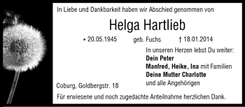 Traueranzeige von Helga Hartlieb von Neue Presse Coburg