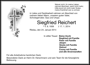 Traueranzeige von Siegfried Reichert von Frankenpost