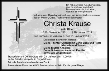 Traueranzeige von Christa Krause von Frankenpost