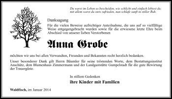 Traueranzeige von Anna Grobe von Südthüringer Presse