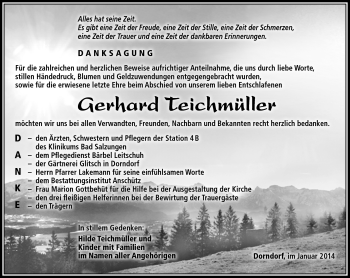 Traueranzeige von Gerhard Teichmüller von Südthüringer Presse