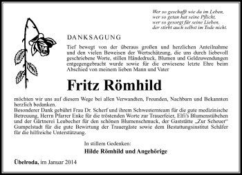 Traueranzeige von Fritz Römhild von Südthüringer Presse