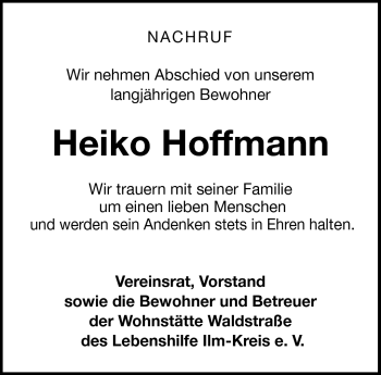Traueranzeige von Heiko Hoffmann von Südthüringer Presse