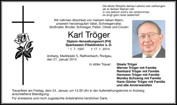 Traueranzeige von Karl Tröger von Frankenpost