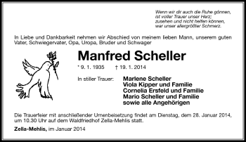 Traueranzeige von Manfred Scheller von Südthüringer Presse