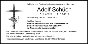 Traueranzeige von Adolf Schüch von Frankenpost