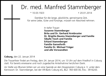 Traueranzeige von Manfred Stammberger von Neue Presse Coburg